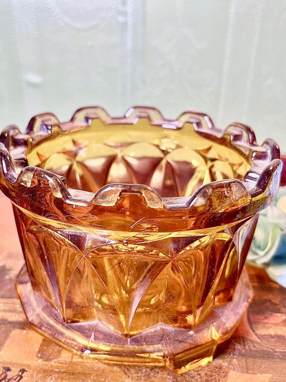 Amber Faceted Crystal Decorative Bowl 5 Inch