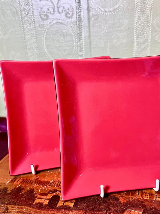 2-Piece Red Square Plate set  6 Inch