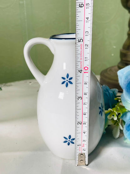 Vintage White Ceramic Jug with Blue Floral Motif, 13 cm