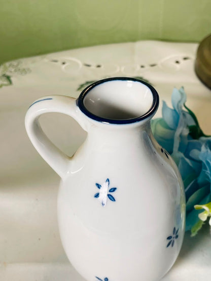 Vintage White Ceramic Jug with Blue Floral Motif, 13 cm