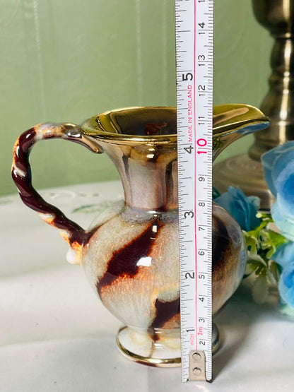 Vintage Brown & Cream Ceramic Jug, 12 cm