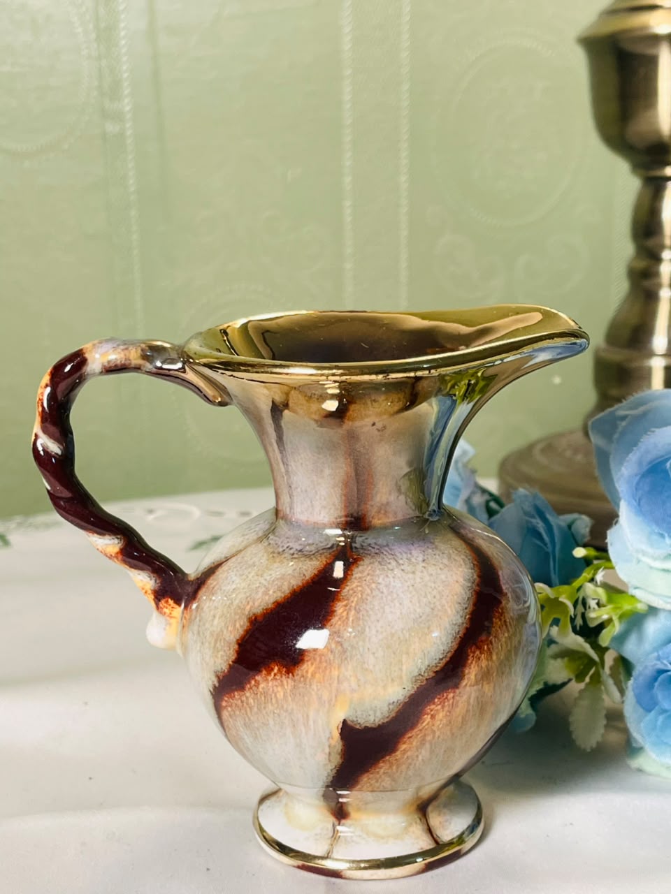 Vintage Brown & Cream Ceramic Jug, 12 cm