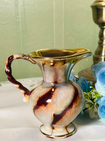 Vintage Brown & Cream Ceramic Jug, 12 cm
