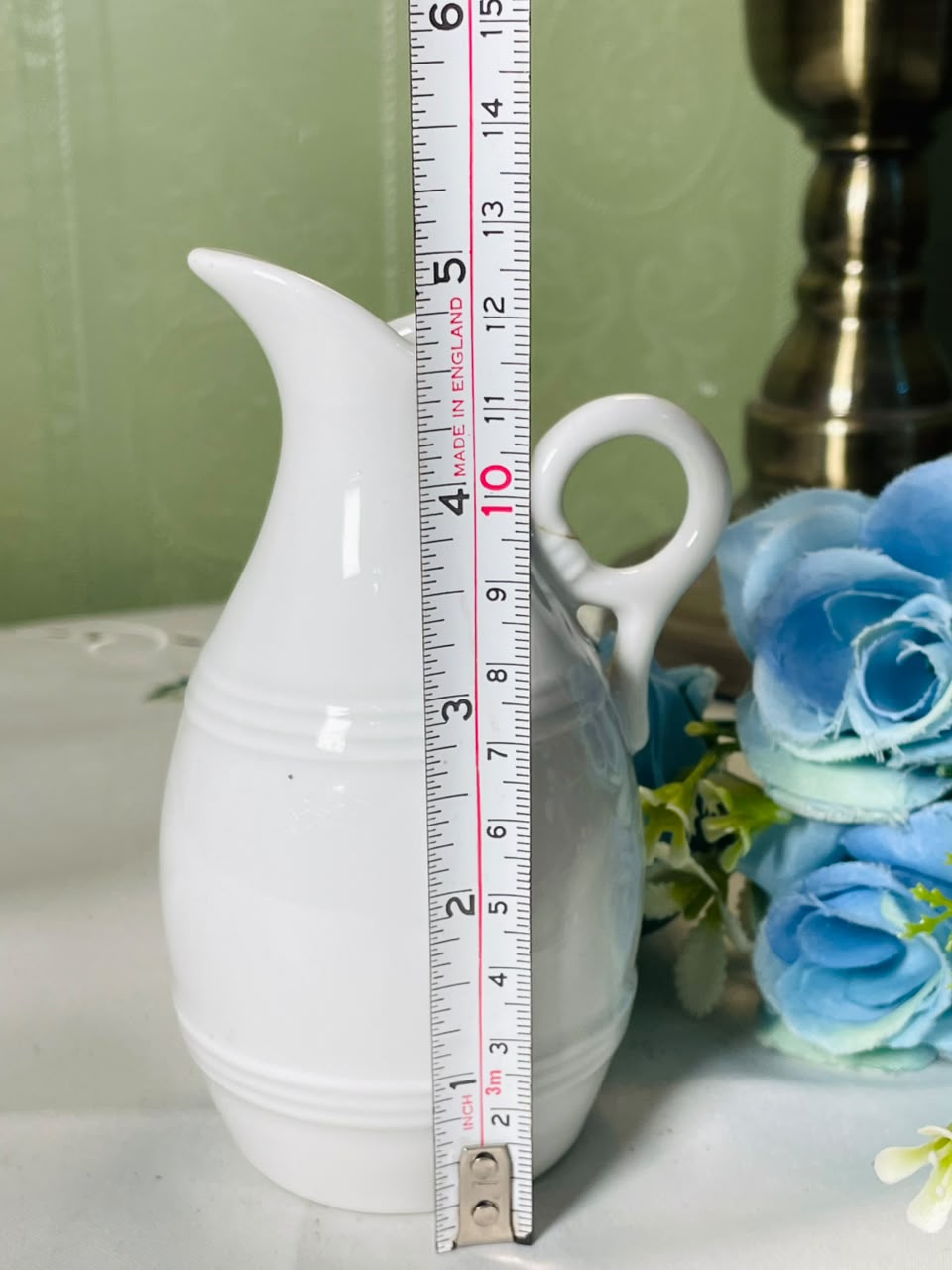 Vintage White Ceramic Jug with Loop Handle, 12 cm
