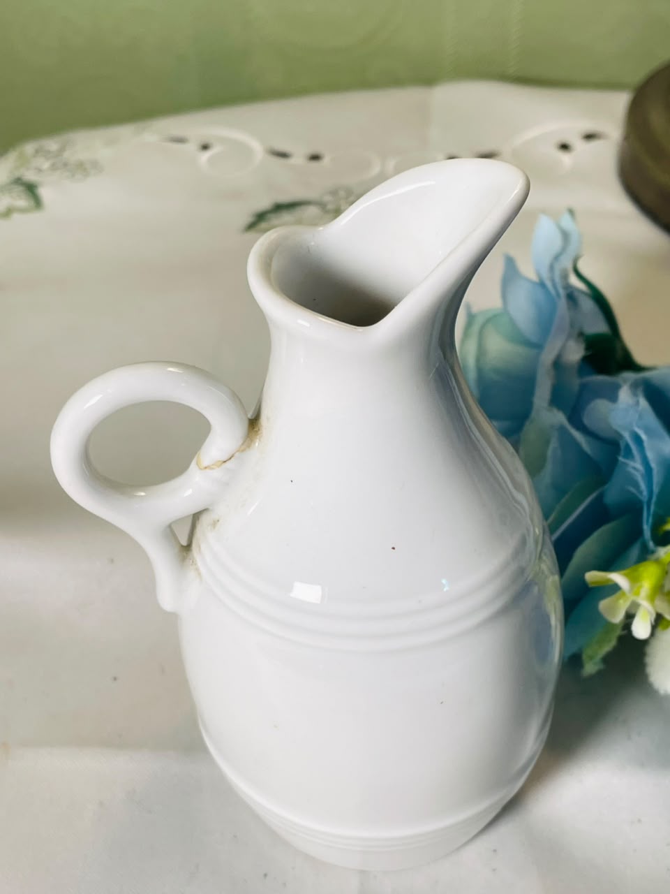 Vintage White Ceramic Jug with Loop Handle, 12 cm