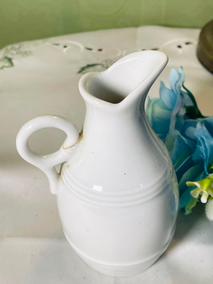 Vintage White Ceramic Jug with Loop Handle, 12 cm