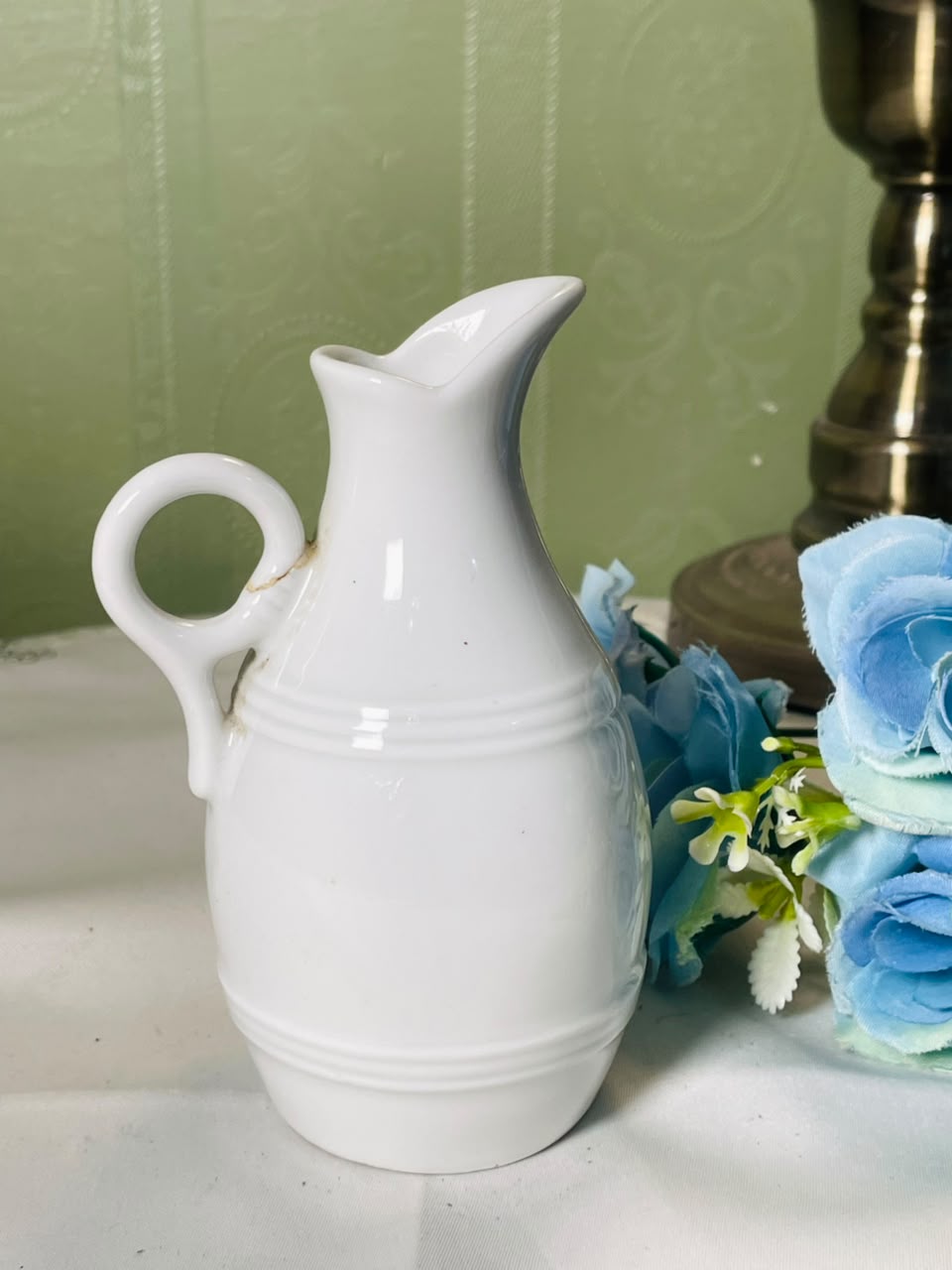 Vintage White Ceramic Jug with Loop Handle, 12 cm