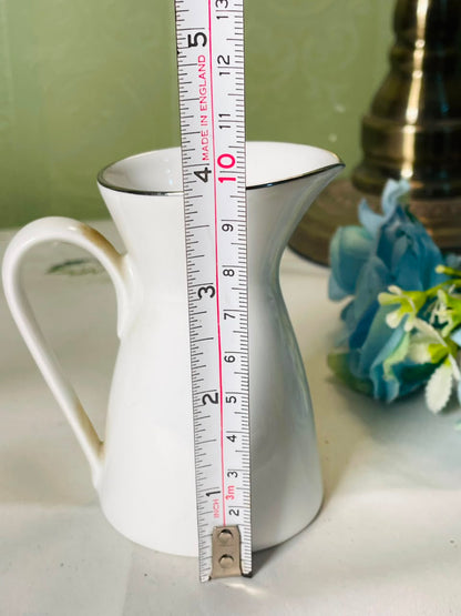 Vintage White Ceramic Jug with Dark Rim, 10 cm
