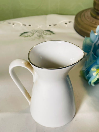 Vintage White Ceramic Jug with Dark Rim, 10 cm