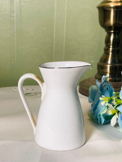 Vintage White Ceramic Jug with Dark Rim, 10 cm