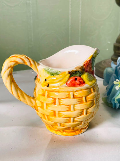 Vintage Hand painted Multicolour Ceramic Jug with Fruit Motif, 9 cm