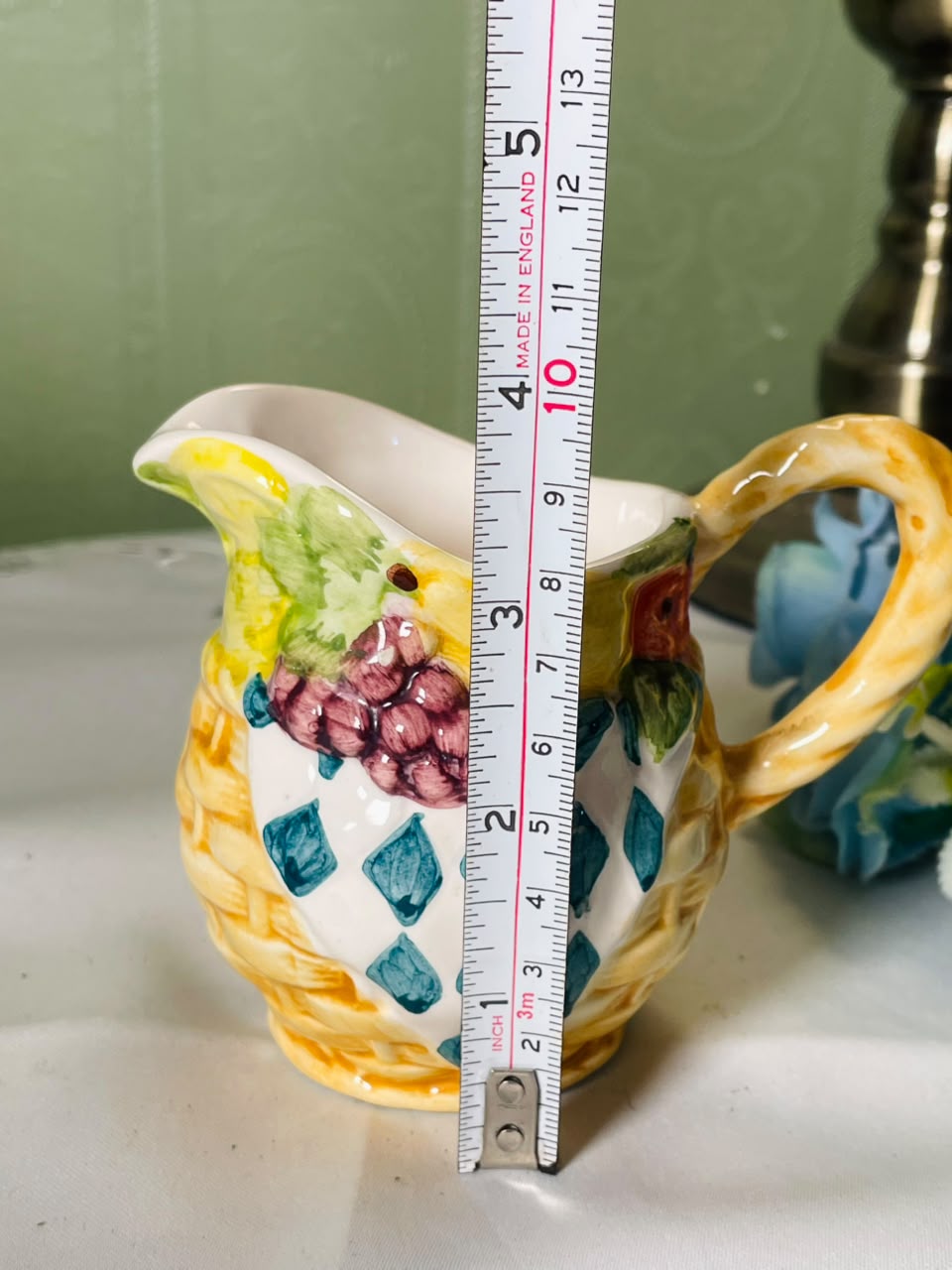 Vintage Hand painted Multicolour Ceramic Jug with Fruit Motif, 9 cm