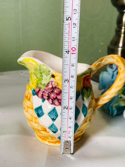 Vintage Hand painted Multicolour Ceramic Jug with Fruit Motif, 9 cm