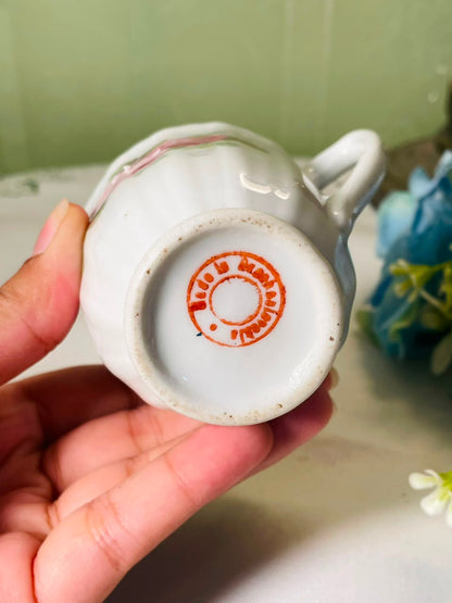 Vintage White Ceramic Jug with Pink Rose Motif, 10 cm
