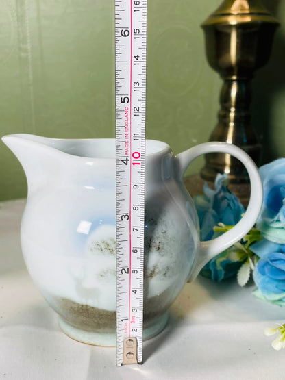 Vintage White & Pale Blue Ceramic Jug, 11 cm