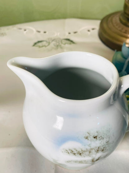 Vintage White & Pale Blue Ceramic Jug, 11 cm