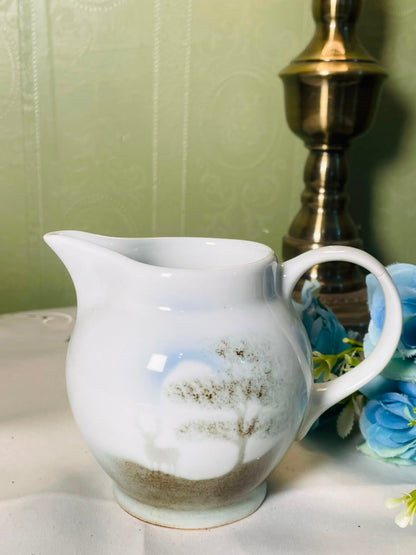 Vintage White & Pale Blue Ceramic Jug, 11 cm