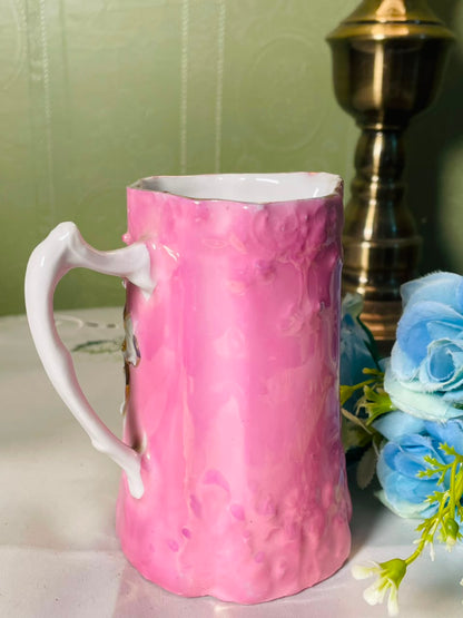 Vintage Pink Floral Ceramic Jug with Gold Detailing, 12 cm