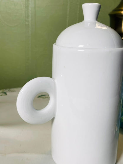 Vintage White Ceramic Lidded teapot with Loop Handle, 16 cm