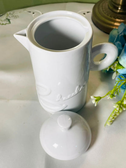 Vintage White Ceramic Lidded teapot with Loop Handle, 16 cm
