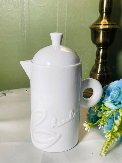 Vintage White Ceramic Lidded teapot with Loop Handle, 16 cm
