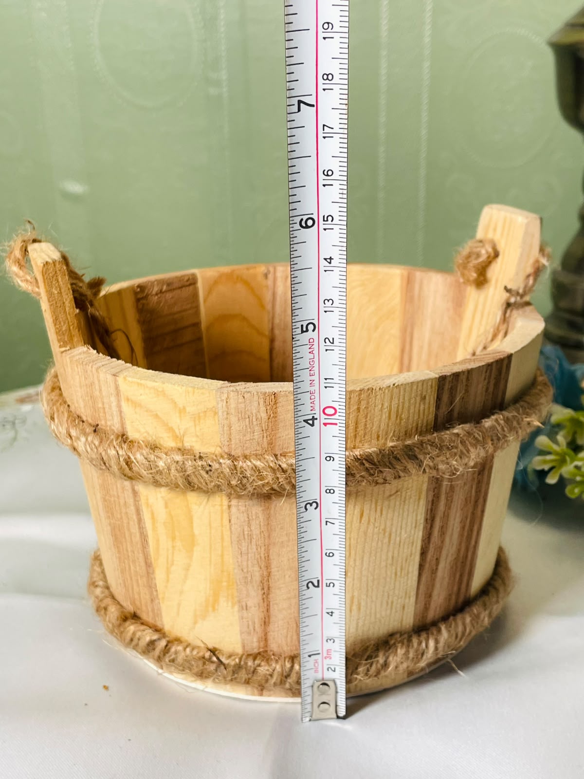 Vintage Wooden Rope Basket Rustic Brown 6 Inch 1 Piece