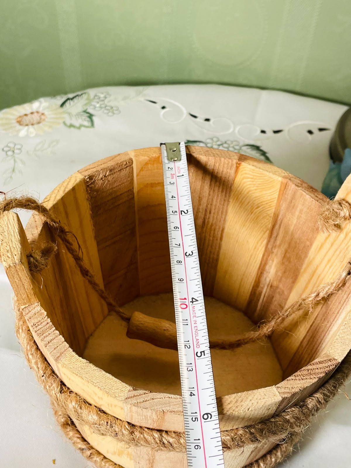 Vintage Wooden Rope Basket Rustic Brown 6 Inch 1 Piece