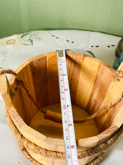 Vintage Wooden Rope Basket Rustic Brown 6 Inch 1 Piece