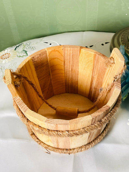 Vintage Wooden Rope Basket Rustic Brown 6 Inch 1 Piece