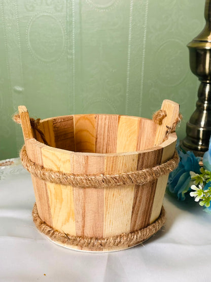Vintage Wooden Rope Basket Rustic Brown 6 Inch 1 Piece