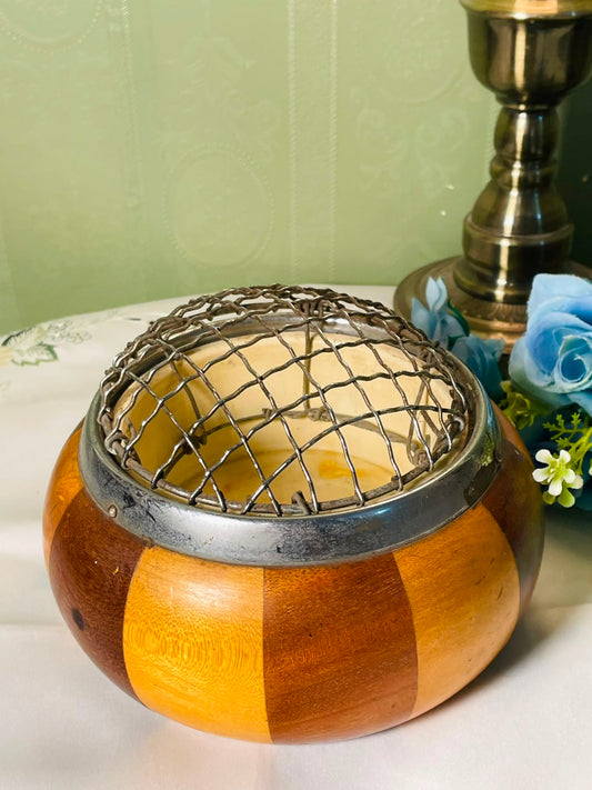 Vintage Wooden Decor Container Wire Mesh Top 6 Inch 1 Piece