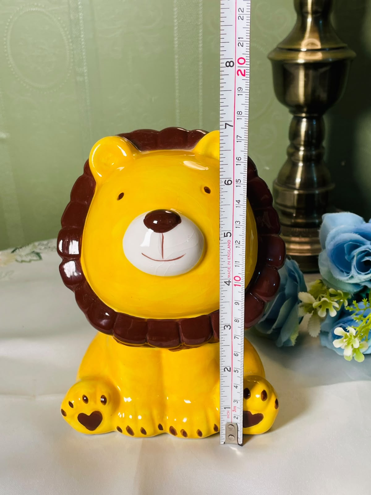 Vintage Yellow Lion FigurineBrown Mane Coin Bank 8 Inch 1 Piece
