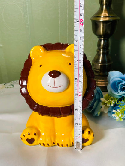 Vintage Yellow Lion FigurineBrown Mane Coin Bank 8 Inch 1 Piece