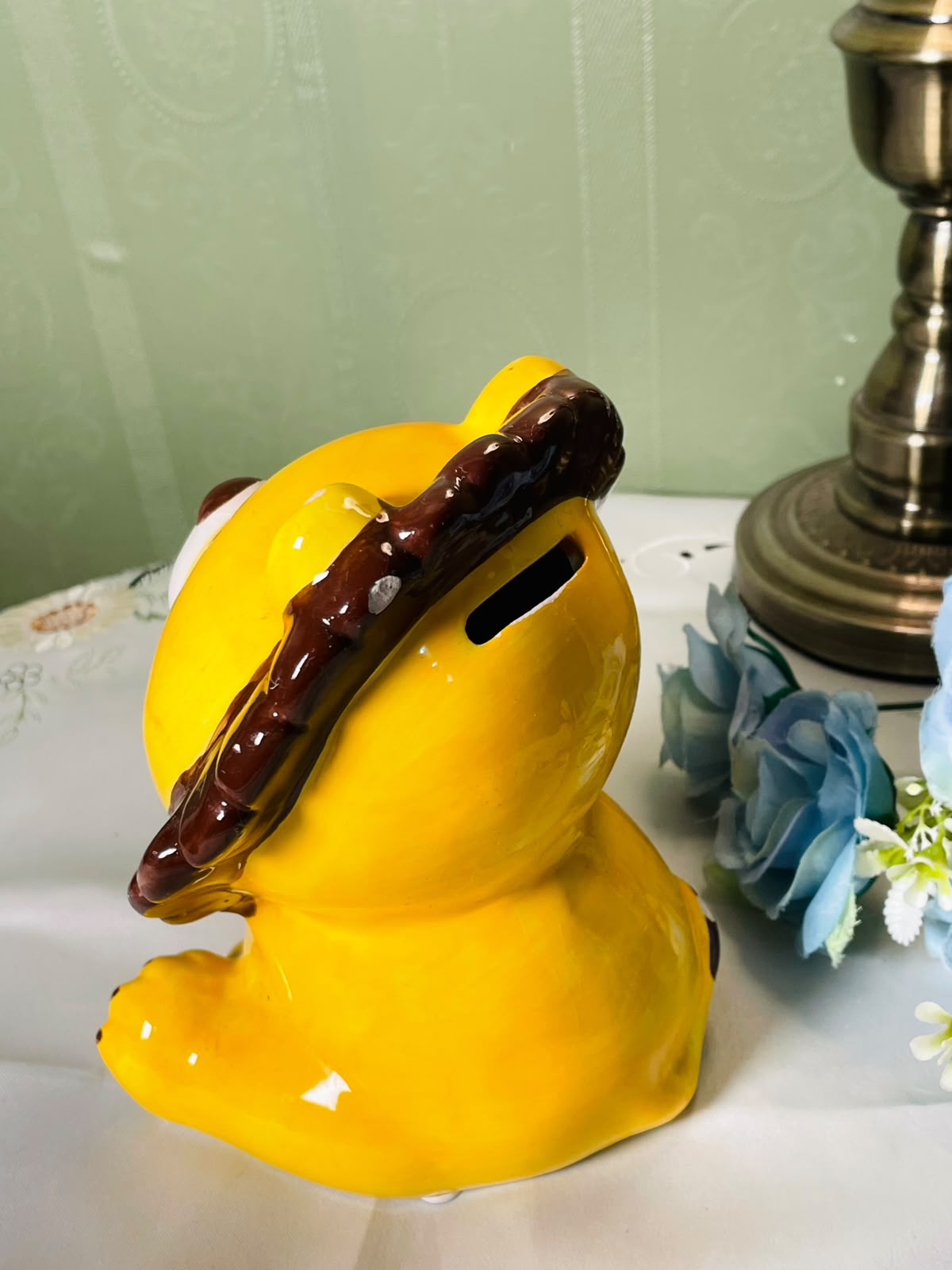 Vintage Yellow Lion FigurineBrown Mane Coin Bank 8 Inch 1 Piece