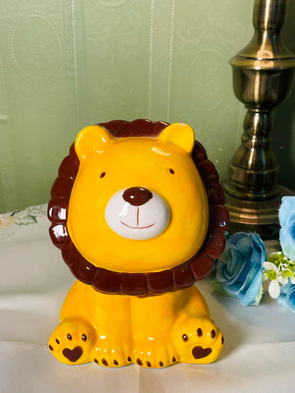 Vintage Yellow Lion FigurineBrown Mane Coin Bank 8 Inch 1 Piece