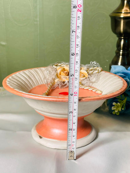 Vintage Peach Cream Floral Pedestal Cake Stand  5 Inch 1 Piece