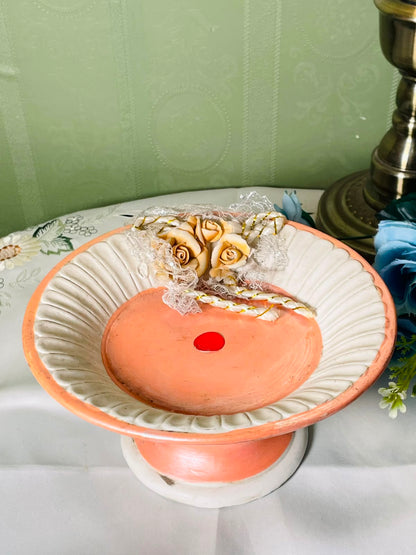 Vintage Peach Cream Floral Pedestal Cake Stand  5 Inch 1 Piece