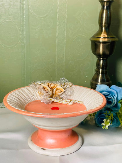 Vintage Peach Cream Floral Pedestal Cake Stand  5 Inch 1 Piece