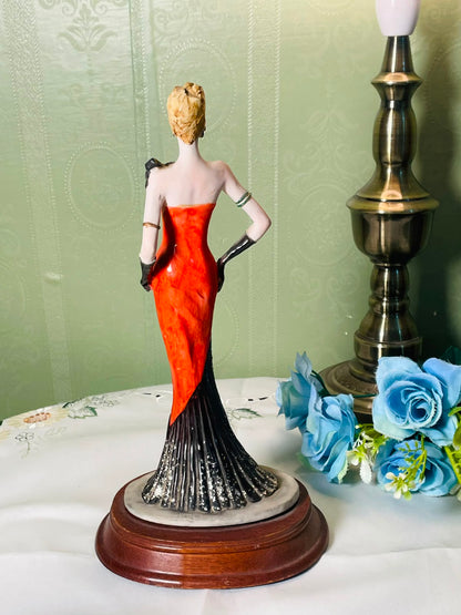 Vintage Lady Figurine Red Black Dress 11 Inch 1 Piece