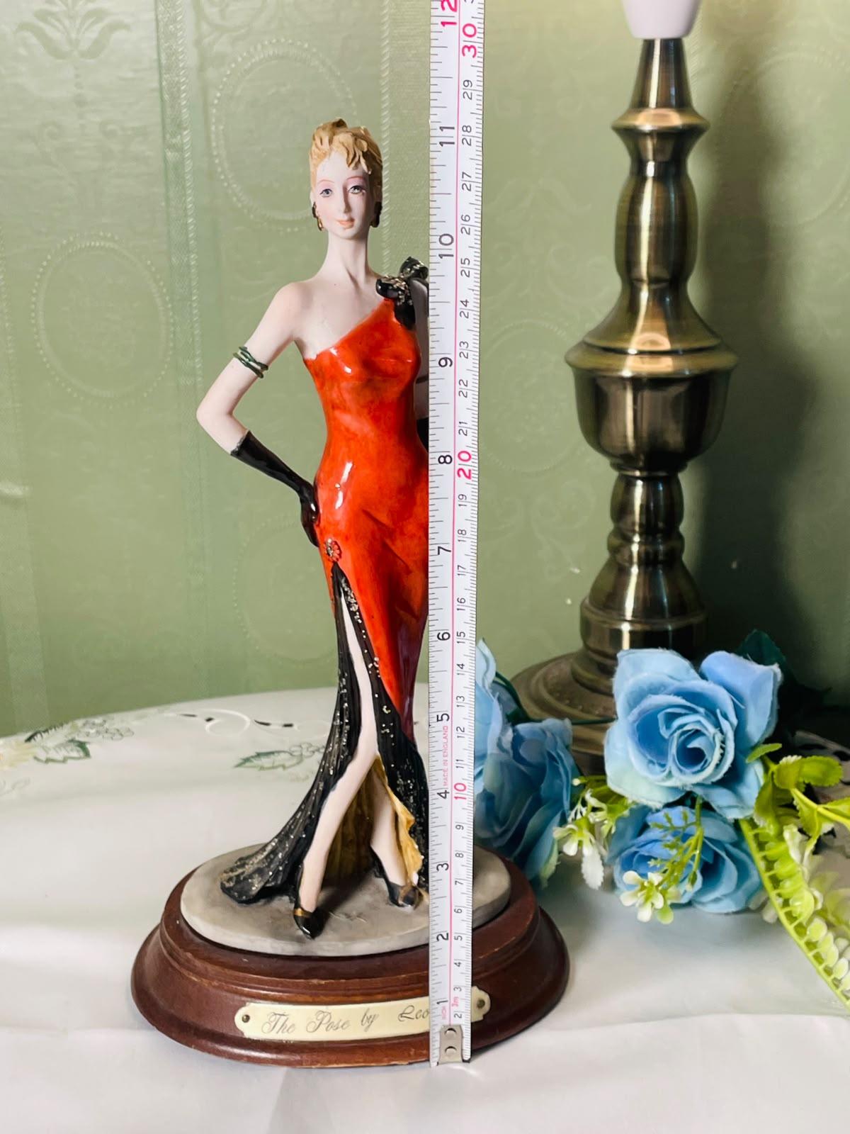 Vintage Lady Figurine Red Black Dress 11 Inch 1 Piece