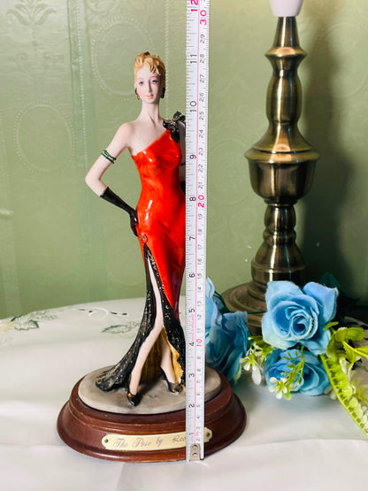 Vintage Lady Figurine Red Black Dress 11 Inch 1 Piece