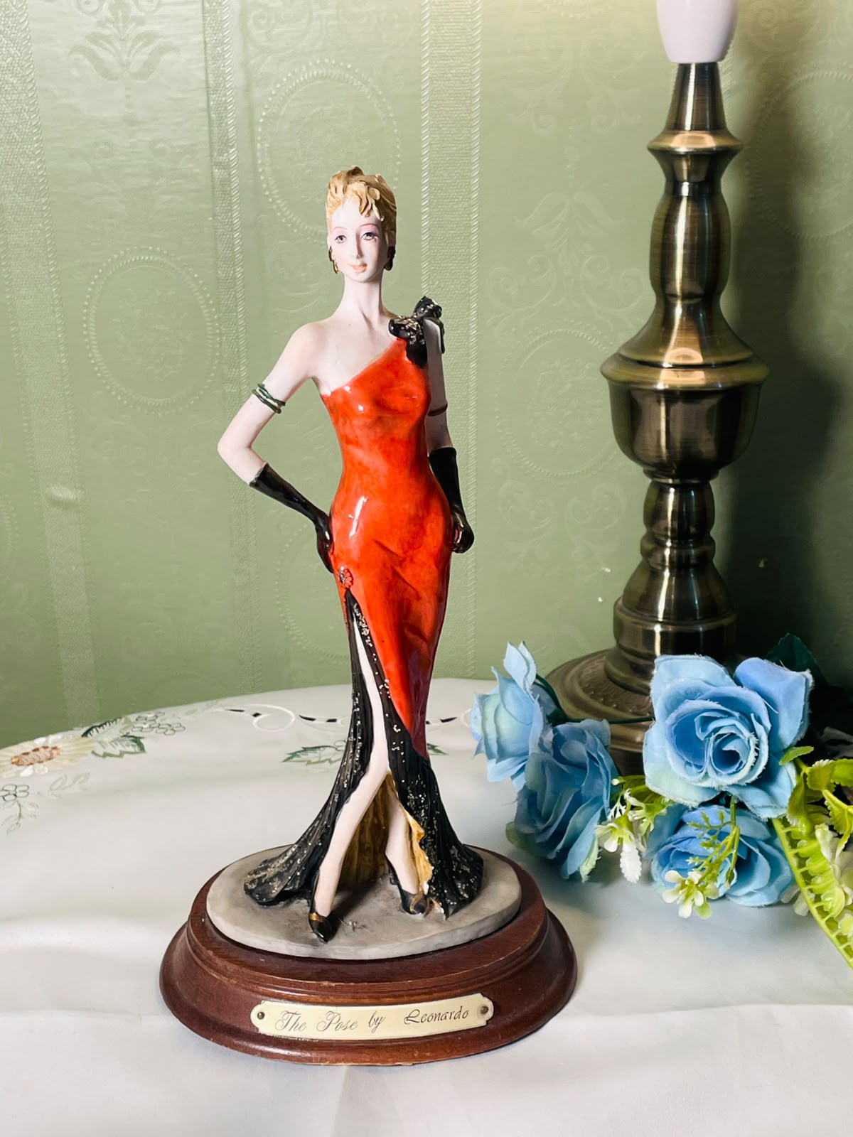Vintage Lady Figurine Red Black Dress 11 Inch 1 Piece