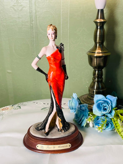 Vintage Lady Figurine Red Black Dress 11 Inch 1 Piece