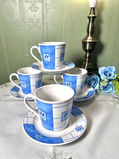 Vintage Blue & White 8-Piece Cup & Saucer Tea Set