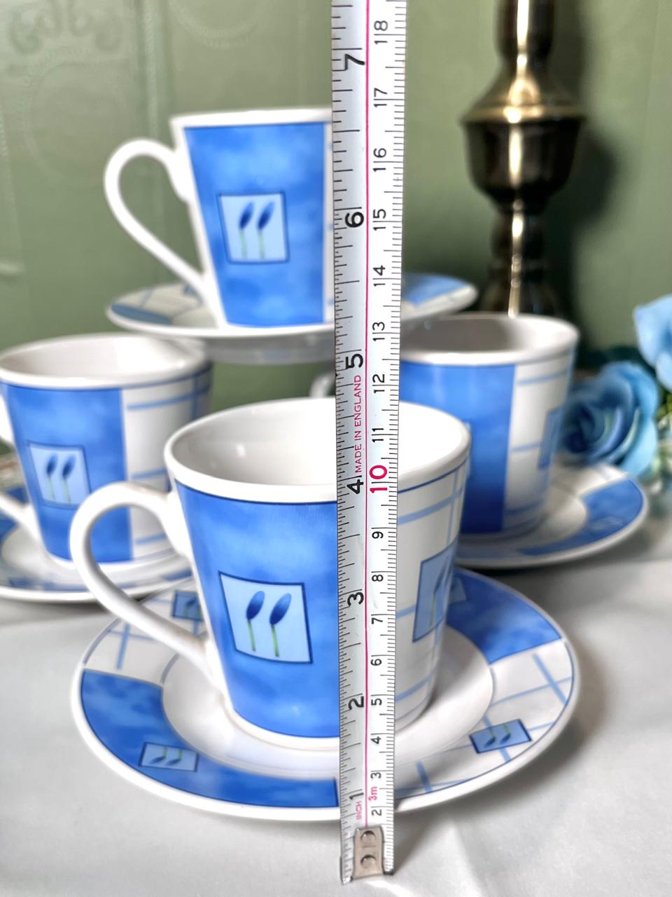 Vintage Blue & White 8-Piece Cup & Saucer Tea Set