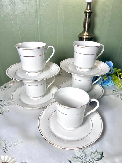 Vintage White & Gold 10-Piece Cup & Saucer Tea Set