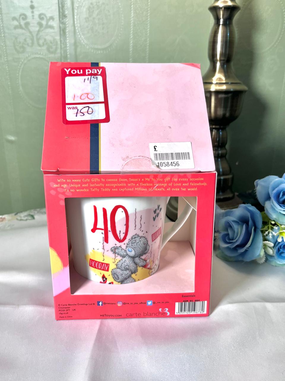 White Celebration Bear Mug with Red Pink & Yellow Design