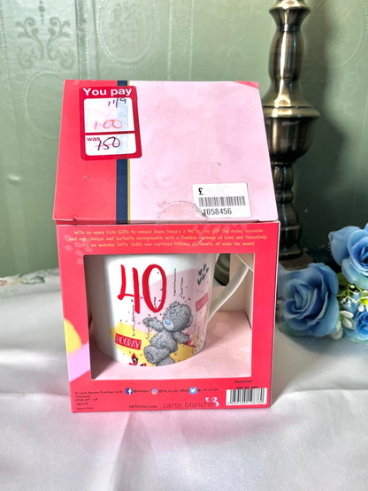 White Celebration Bear Mug with Red Pink & Yellow Design