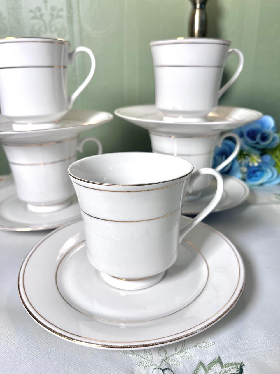Vintage White & Gold 10-Piece Cup & Saucer Tea Set