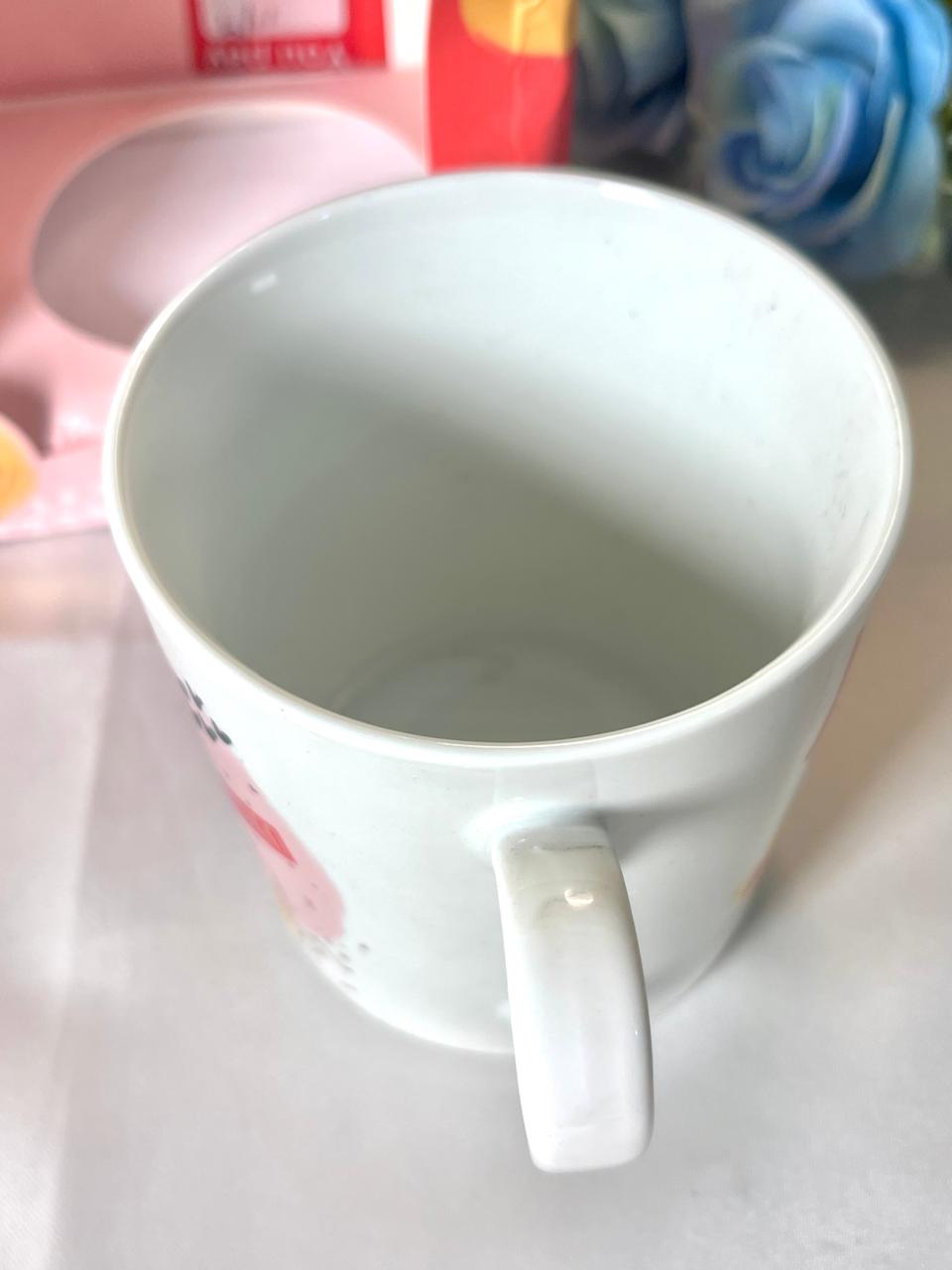 White Celebration Bear Mug with Red Pink & Yellow Design
